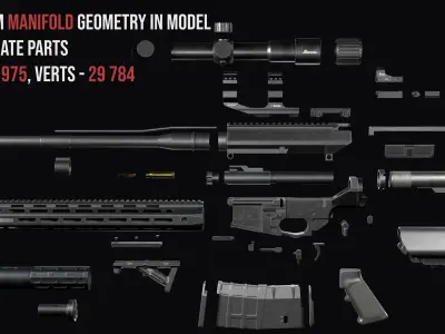 Tactical modular sniper rifle Knights Armament SR 25 Low-poly 3D model