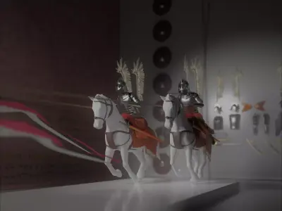 Husaria two knights riding horses Free 3D model