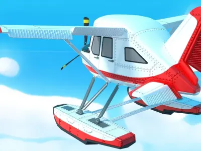 Rigged low poly cartoon seaplane Low-poly 3D model