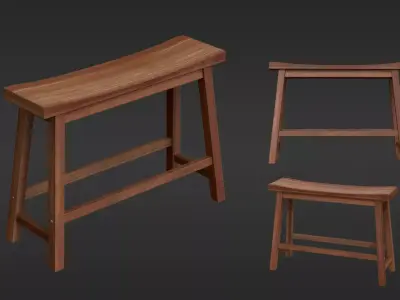 Wooden Bench Free low-poly 3D model 2