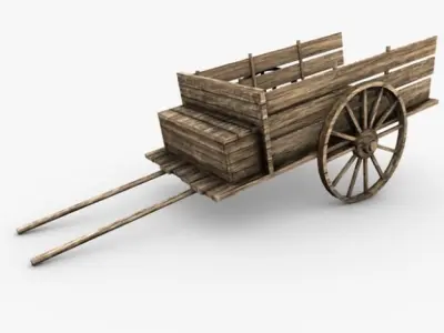 low poly wooden old cart 3D model