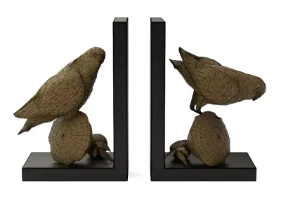 Resin Parrot Bookends in Gold Finish -Modern Shelf Decor Accents 3D model