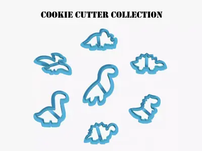 Set Of 7 Dinosaur Cookie Cutters 3D model