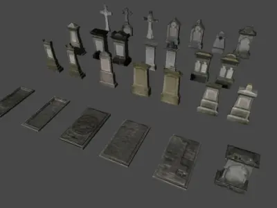 Gravestones group of Low-poly 3D model