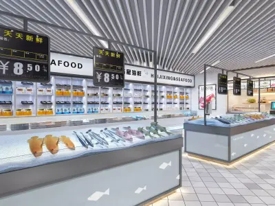 Seafood market Low-poly 3D model