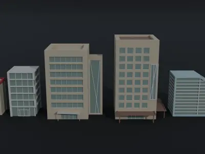 Cartoon skycrapers Polygonal Style Low-poly 3D model