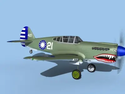 Curtiss P-40F Tomahawk V14 China 3D model