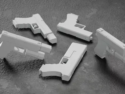 Stylized Low Poly Glock -5 Variations Game Ready Low-poly 3D model