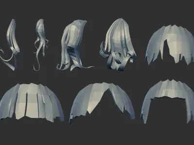 45 Female cartoon character hair strand and parts Zbrush IMM 3D model