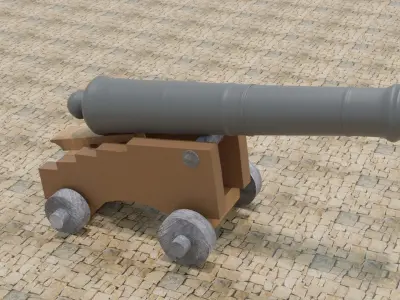 Cannon-Low poly cannon on wooden cart Free 3D model