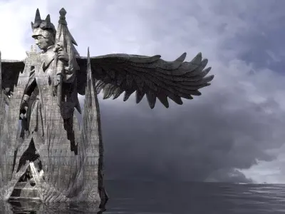 Viking Angels Statue with Walls 3D model