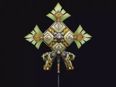 Magical Staff Magic Stick Fantasy Wand Axe Props Item Low-poly 3D model