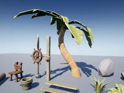 Stylized Beach Pack  Low-poly 3D model