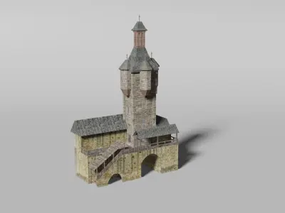 Medieval city gate building Low-poly 3D model