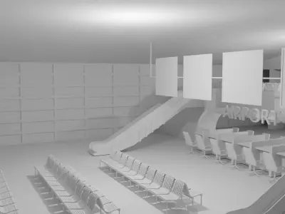 Airport interior - No Material Low-poly 3D model