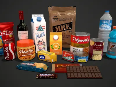 Survival Food Pack of 18 Items Low-poly 3D model