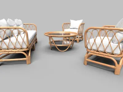 Sofa Wooden set 3 3D model