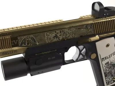 Malefic Engraved 1911 Pistol Low-poly 3D model
