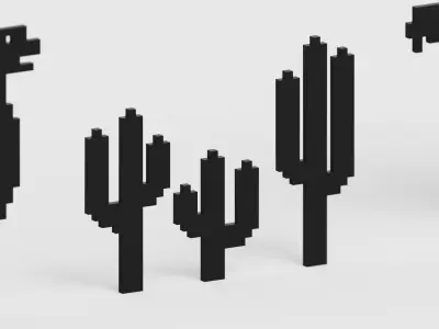 Pixel Dinosaur Pack Low-poly 3D model