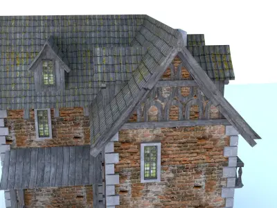 Medieval city corner house Low-poly 3D model