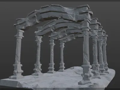 Ancient Temple Ruins High Poly and Low Poly Low-poly 3D model