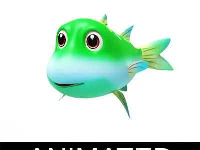 Greenback Mullet Fish Cartoon Animated Low-poly 3D model