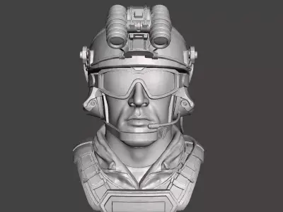 Modern Tactical Soldier Bust  Military Helmet Figure  3D print model