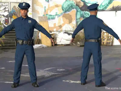 African American NYPD Police Officer T-Pose Fur 3D model