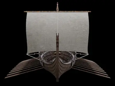 Viking realistic longship- Karvi- boat game-ready Low-poly 3D model