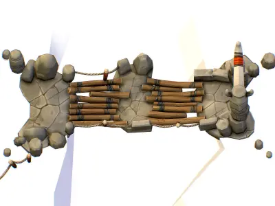 Wooden Structure Suspension Bridge Low-poly 3D model