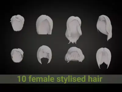 female stylised hair lowpoly Free low-poly 3D model