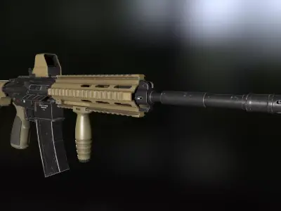 HK416 heckler and koch Assault riffle gun Low-poly 3D model