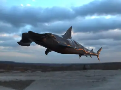 Realistic Hammerhead Shark 3D Model - High Poly and Low Poly  Low-poly 3D model