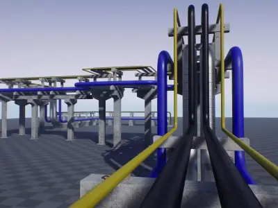 Modular Industrial Pipe Concrete Trestle Low-poly 3D model