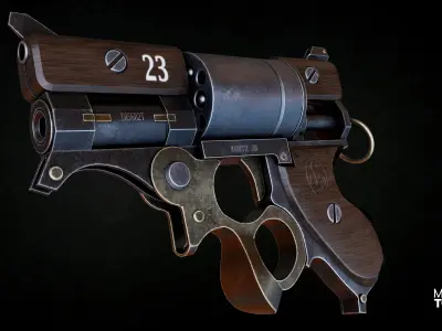 Steampunk Revolver - Game Ready Gun model  Low-poly 3D model