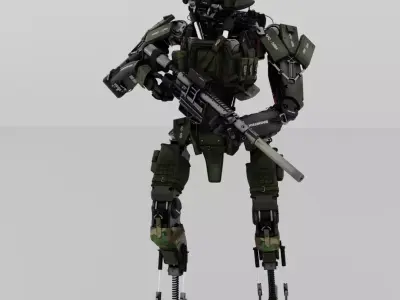 military humanoid robot Low-poly 3D model