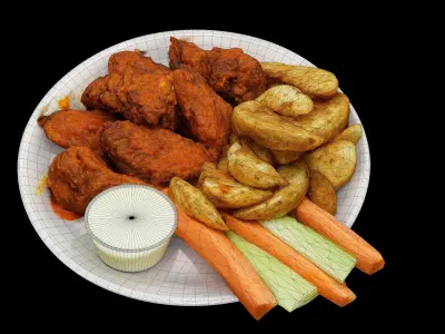 fried chicken with french fries Low-poly 3D Low-poly 3D model