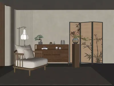 Chinese-style Entryway Cabinet 3D model