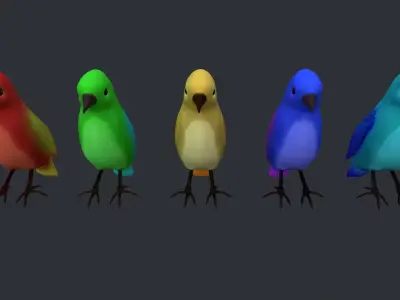 Birds group of colorful Low-poly 3D model