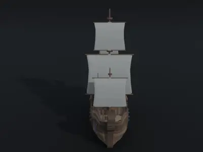 Cartoon medieval ship Polygonal Style Low-poly 3D model