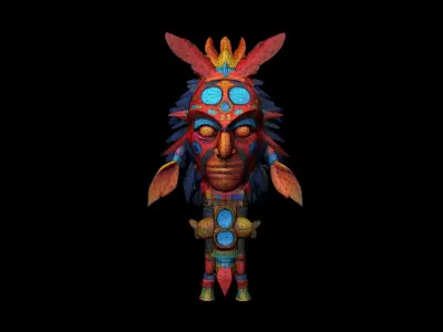 Low Poly Stylized Aztec Totem Mask 2 AI Low-poly 3D model