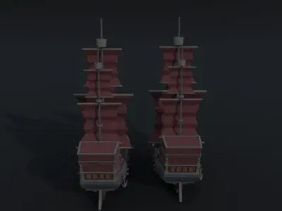 Cartoon pirate ship Polygonal Style Low-poly 3D model
