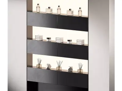 Display rack Built-in niche shelves with continuous lighting 3D model