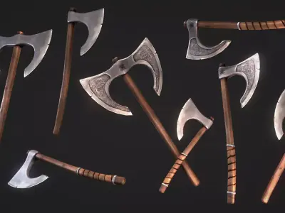 GameReady Medieval Viking Axe Pack Low-poly 3D model