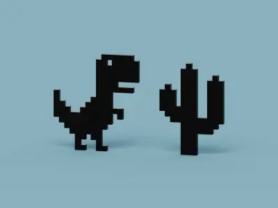 Pixel Dinosaur Low-poly 3D model