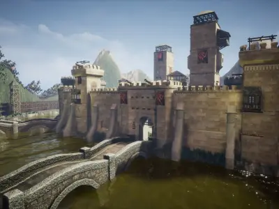 Walls and Towers Unreal Engine Low-poly 3D model