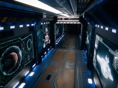 Sci-Fi Futuristic Corridor Hallway - Modular Interior Low-poly 3D model