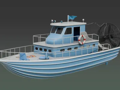 Antique Recreational Blue Airboat Low-poly 3D model