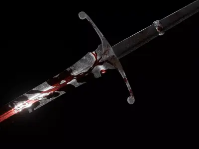 Realistic Dark Fantasy Bastard Sword - Game Ready PBR Low-poly 3D model