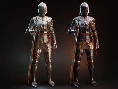 Medieval Gothic Knight armor Low-poly 3D model